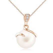 ANGARA 10mm Freshwater Pearl Spiral Pendant with Diamonds in 14K Rose Gold - £327.12 GBP