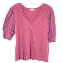 Lucky Brand Vtg Y2K Size L  Pointelle FLORAL Jersey Knit PURPLE Cottagecore - $17.49