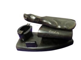 Vintage Hand Carved Horn Hand Carve Ashtray &amp; Cigarette Caddy Goam 8.5&quot;L - £15.56 GBP