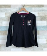 Disney Minnie Mouse Fleece Henley Pajama Top Black Pink PJs Sleep Womens... - £10.11 GBP