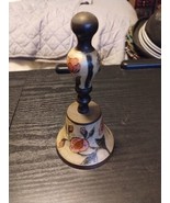Solid Brass Bell Etched Floral Enamel Hand Painted Flowers 6 3/4&quot; Missin... - $299.16 MXN