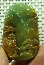 Cert&#39;d Yellow Natural A JADE jadeite Carved Pendant Landscape 山水 - £47.97 GBP