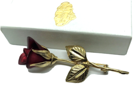 Vintage signed GIOVANNI Red Rose Flower Brooch With Box cottagecore floral - £11.67 GBP