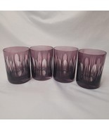 Four Bohemian Czech Amethyst Purple Cut to Clear Whiskey Old Fashioned T... - $135.38 CAD