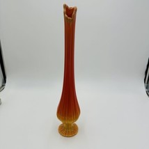 LE Smith Vase Bittersweet Swung Glass Orange 16.5in Tall MCM Floor Large Vintage - £215.73 GBP