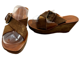 Sesto Meucci Platform Wedge Slide Sandal Womens Size 8.5 Bronze Metallic - £55.04 GBP