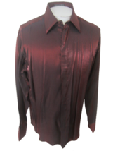 Diamonte Men Dress Shirt long sleeve L maroon red shiny stripe holiday p... - $29.69