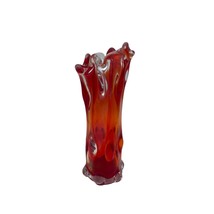 Vintage Red Orange Swung Vase Mid Century Modern Handblown Stem Vase - £16.34 GBP