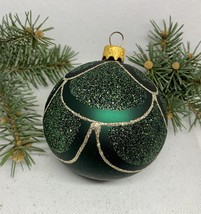 Green with silver glitter glass ball Christmas ornament, XMAS decoration - £9.99 GBP