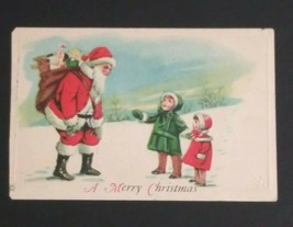 Children w/ Santa A Merry Christmas Embossed JPNY Vtg Postcard 1922 - £6.31 GBP
