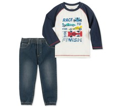 Kids Headquarters Baby Boy 6-9M Blue 2 Piece Race TShirt &amp; Denim Joggers Set NWT - £10.07 GBP