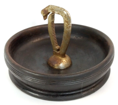Vintage Turned Wood Bowl w/Built in Metal Nut Cracker 8&quot; Industrial Unique - £27.68 GBP
