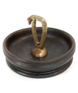 Vintage Turned Wood Bowl w/Built in Metal Nut Cracker 8&quot; Industrial Unique - $34.64