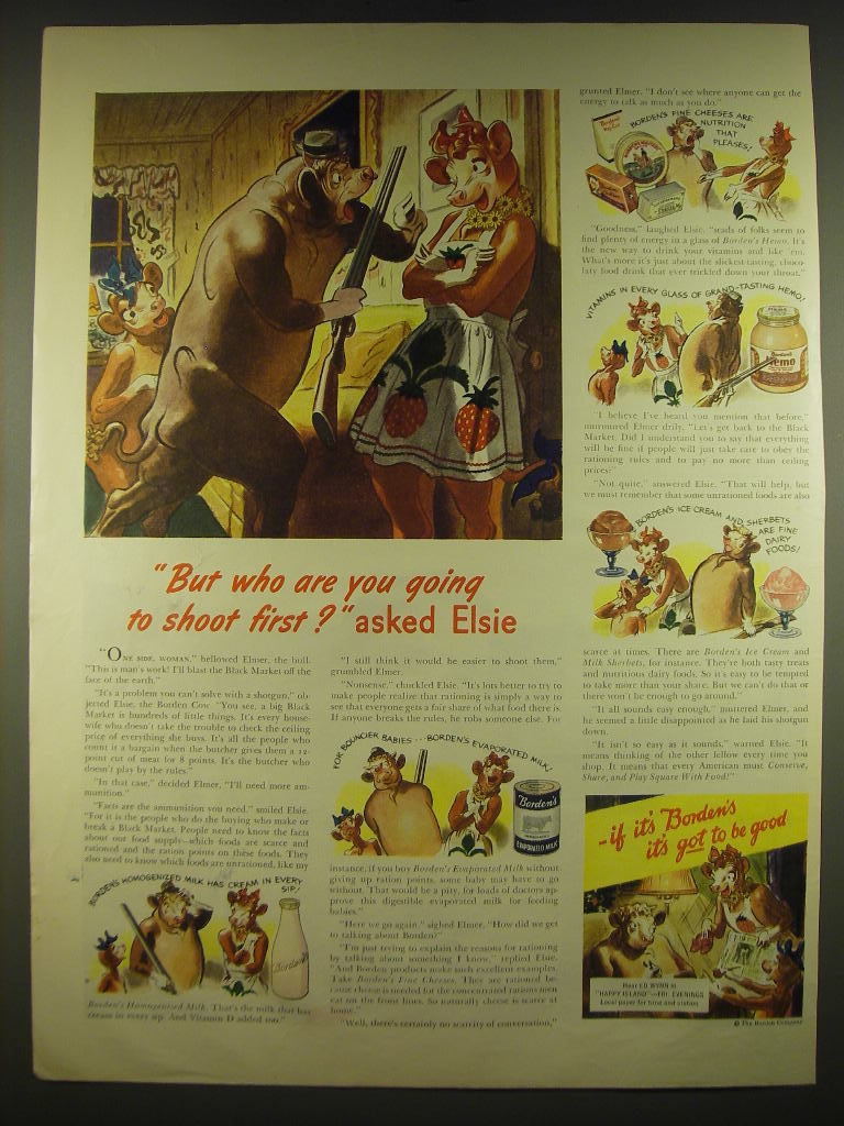 1944 Borden's Milk Ad - But who are you going to shoot first? Asked Elsie - £14.50 GBP