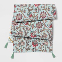 72&quot; x 14&quot; Cotton Printed Reversible Table Runner Blue - Threshold - £12.44 GBP