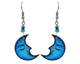 Crescent Half Moon Celestial Graphic Dangle Earrings - Womens Fashion Handmade J - £11.86 GBP
