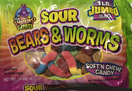 The Yummy Guru- Assorted Sour Bears &amp; WORMS-Gummy/Gummi Candy-1 Pound BAG-SHIP24 - £11.77 GBP