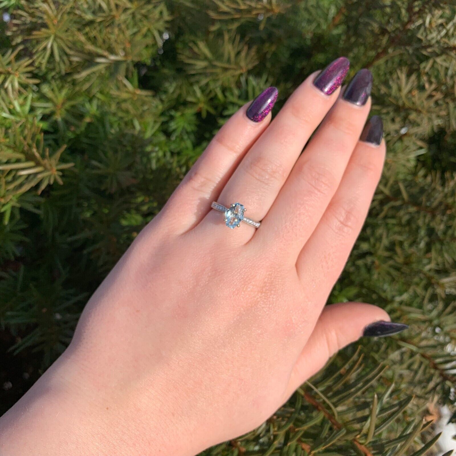 14k Gold Ring w/ Specialty Cut Genuine Natural Aquamarine Hand Engraved (#J6547) Item image 8