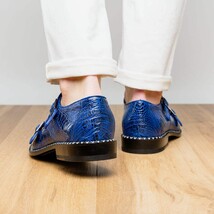 Genuine Ostrich Leg Double Monk Strap Shoes Napoli Electric Blue image 12