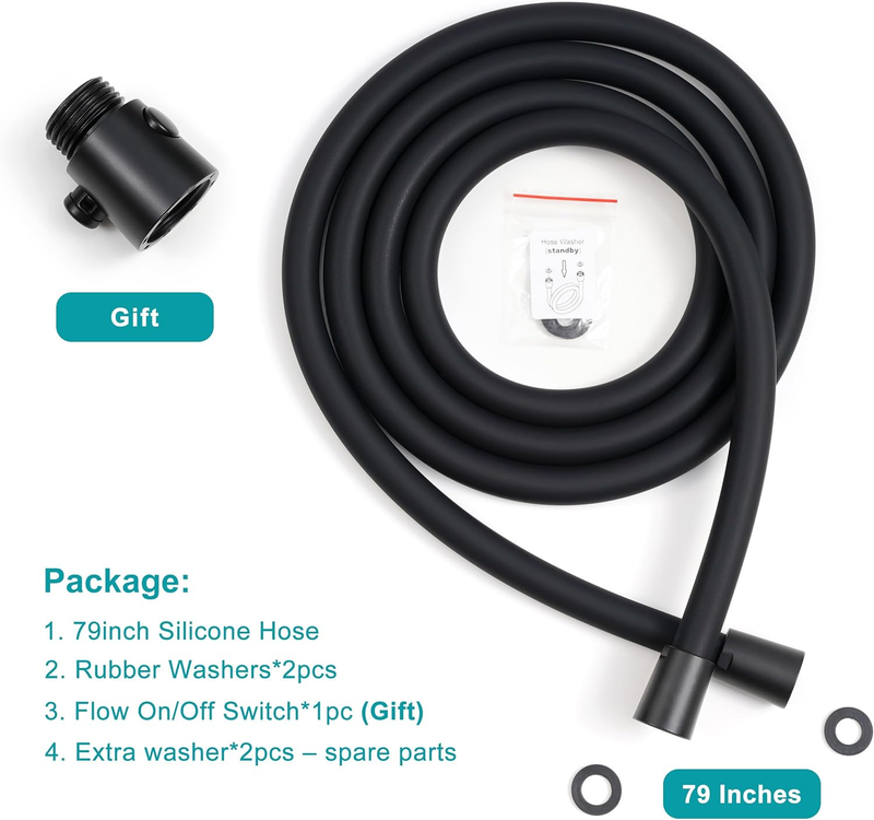 Shower Hose Replacement,79 Inches Extra Long Matte Black Silicone Handheld Showe Item image 7