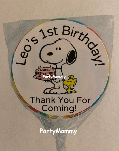 Personalized Snoopy Stickers Thank You Favors Labels Tags Birthday 2.5" (12)
