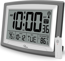 Wallarge Atomic Clock with Outdoor and Indoor Temperature - 12.5 Inch Self-Setti - £32.27 GBP