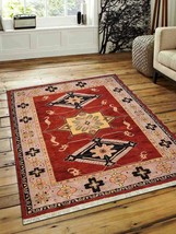 8 x 10 ft. Hand Knotted Afghan Wool &amp; Silk Area Rug, Red Beige - Kazak - £578.98 GBP