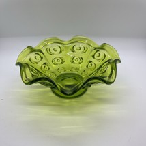 6&quot; Viking MCM Lime Green Ruffled Edge Yesteryear Bullseye Candy Bowl Gla... - $31.92