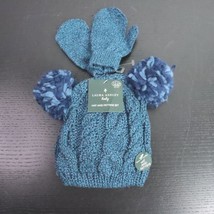 Laura Ashley Baby 12-24M Blue Knit Pom Pom Hat &amp; Mittens Set New w/Defects - £3.99 GBP