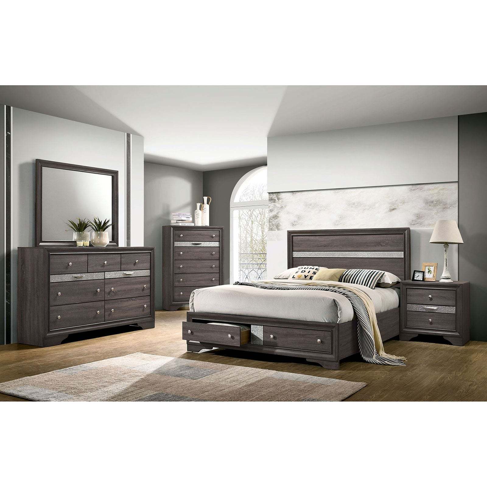 Contemporary Gray Dresser | Hidden Jewelry Drawer | Silver Accents Item image 7