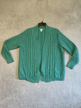 L.L. Bean Women&#39;s Green/ Turquoise Cable-Knit Open Front Cardigan  Size XL Reg - £18.48 GBP