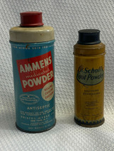 Vtg Lot Of 2 Shaker Powder Tins Ammens Medicated And Dr Scholl&#39;s Foot Po... - $29.95