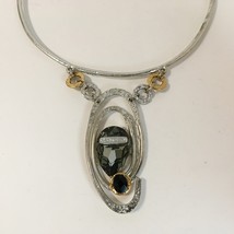 Designer Necklace Smoke Black Crystal Gold Silver Statement Pendant Handcrafted - £209.11 GBP