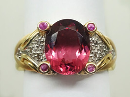 3.58ctw Natural Deep Pink Tourmaline &amp; Diamond Ring 14k Gold Size 9 - £563.50 GBP
