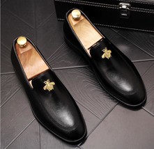 New arrival Men charming glitter embroidery bees flats Dress gentleman Shoes Mal - £61.41 GBP