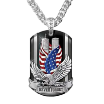 Eagle and American Flag Patriotic Pendant Necklace - New - &quot;Never Forget&quot; - £15.14 GBP