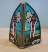 Vintage Votive Stained Glass 3 1/2&quot; Cape Lighthouse Nautical - £17.98 GBP