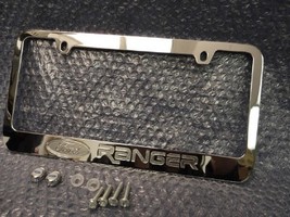 OEM Ford Ranger Chrome Engraved License Plate Frame w/ Logo Screw Caps - £18.42 GBP