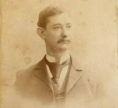 Cabinet Card Man with Mustache Scarf Gilbert Studio Philadelphia PA DAMAGED - $54.42 MXN
