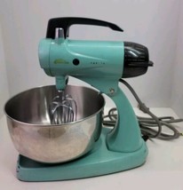 VTG Antique MCM Sunbeam Mixmaster Turquoise Blue Mixer Stand Bowl Beater... - £113.64 GBP