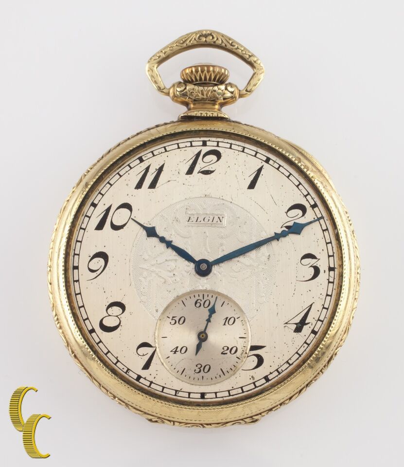 Primary image for Elgin Antique Open Face Gold Filled Pocket Watch Gr 345 Size 12 17 Jewel