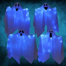 4Pack Halloween Hanging Ghosts With Blue Lights, 27.5&quot; Cute Light Up Flying Ghos - £32.16 GBP