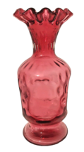 Fenton Cranberry Glass Vase Reverse Coin Dot Ruffled Edge Pinched 7"H Vtg USA - $19.79