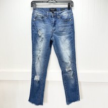 Judy Blue Jeans Womens 1/25 Skinny Crop Stretch Blue Denim Distressed Fray - £29.88 GBP