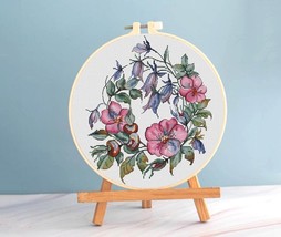 Rosehip cross stitch floral wreath pattern pdf - Round cross stitch bram... - $10.99