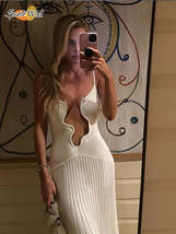 Elegant Cut Out White Patchwork Pleated Backless Sling Dresses - $49.95