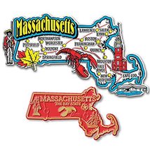 Massachusetts Jumbo &amp; Small State Map Magnet Set by Classic Magnets, 2-Piece Set - £7.57 GBP
