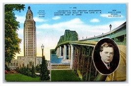 Baton Rouge State Capitol Huey P Long Bridge New Orleans UNP Linen Postcard E19 - £2.30 GBP