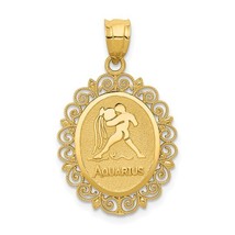 14K Yellow Aquarius Zodiac Oval Pendant - $310.99