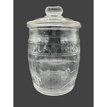 Vintage Planters Peanuts Mr. Peanut Clear Glass Barrel Lidded Jar Canister Cooki - £54.30 GBP